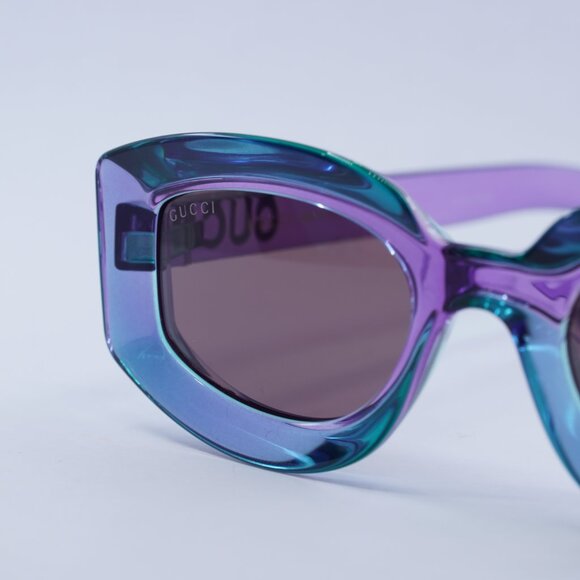 Gucci GG1719S 003 Sunglasses Shiny Transparent Violet Geometric Frame - Picture 8 of 11
